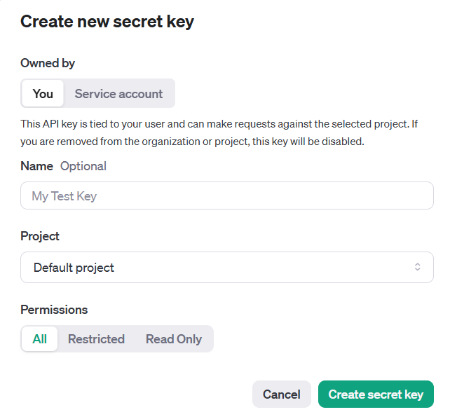 OpenApiKey secret key 생성 이미지