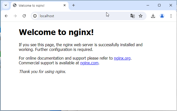nginx 웹 서버 실행 후 http://localhost 접속 확인