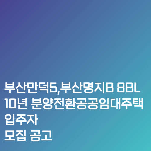 부산 만덕5&#44; 부산 명지B 8블럭 10년 분양전환공공임대주택 입주자 모집 공고