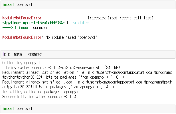 ModuleNotFoundError No module named openpyxl