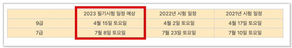 2023 국가직 공무원 시험일정 표입니다