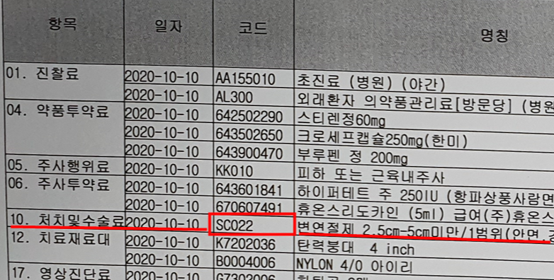 진료비세부내역서