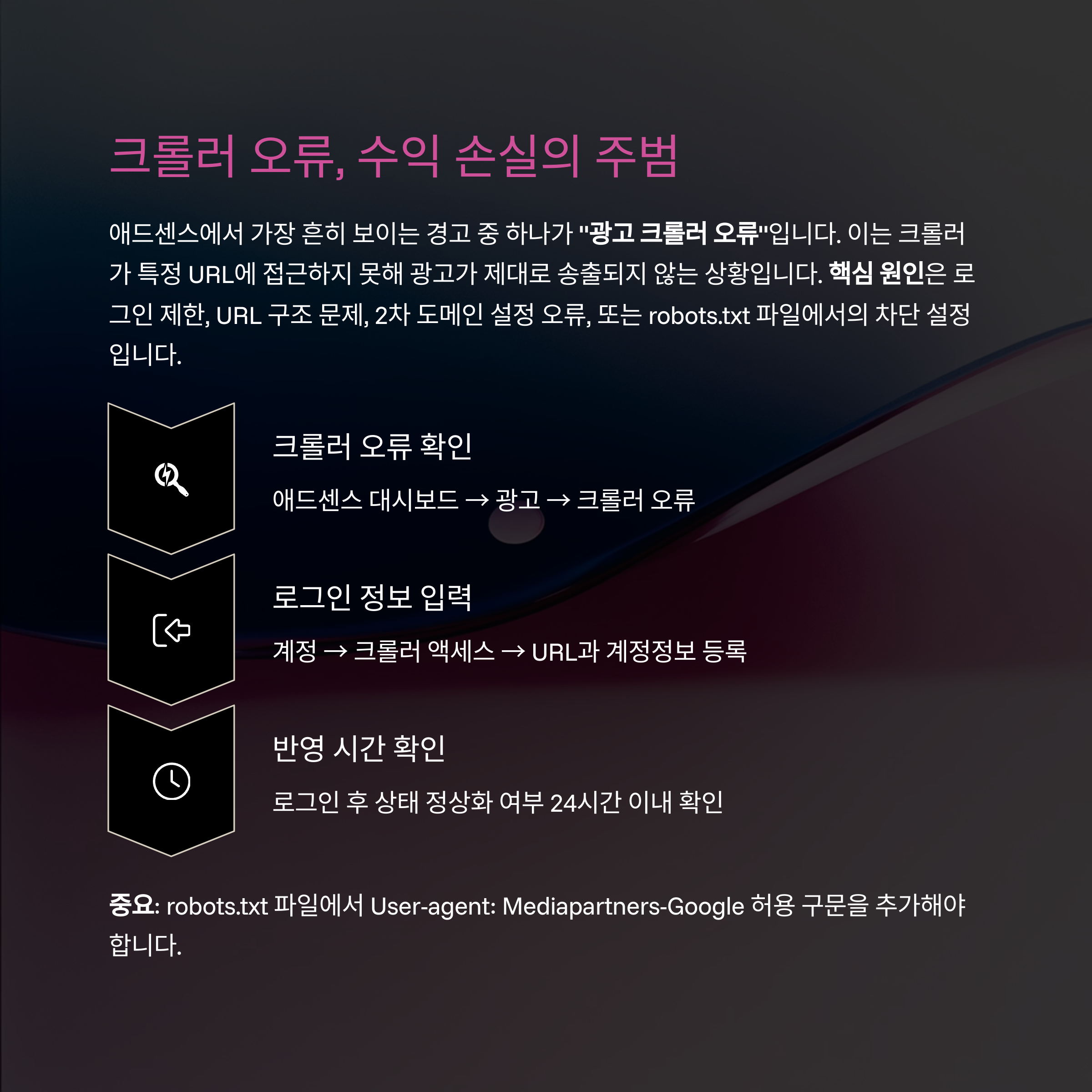 광고 크롤러 오류에 대한 원인과 해결 방법 설명