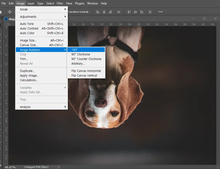 어도비 포토샵에서 이미지 180도 회전