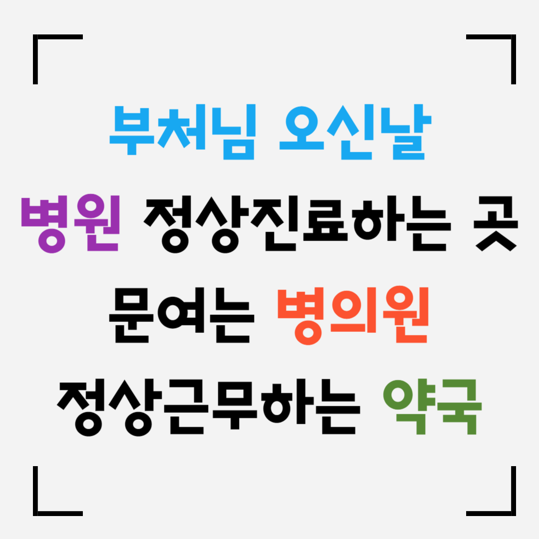 부처님오신날(석가탄신일) 병원 정상진료하는 곳&#44; 문여는 병의원&#44; 정상근무하는 약국