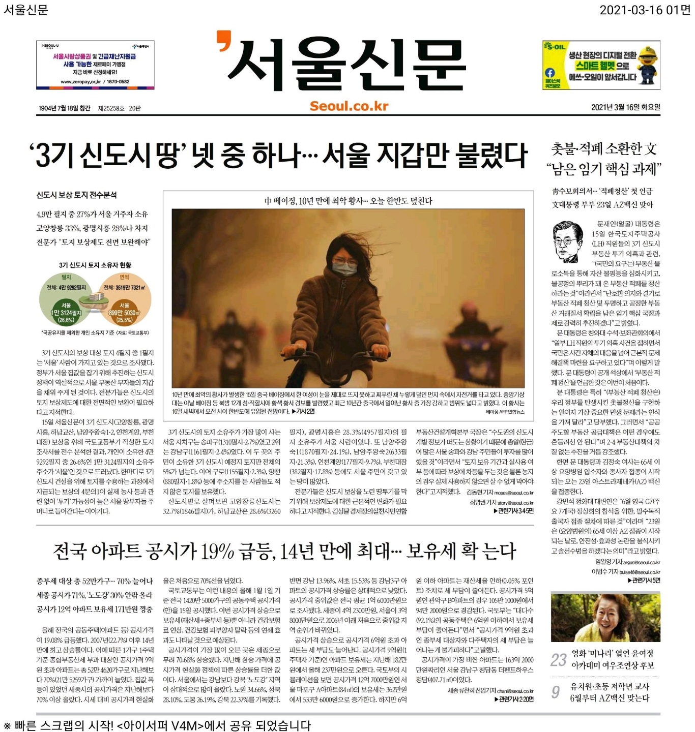  3월 16일(화) 일간지 1면 & 경제 기사 모음