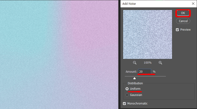 Add-Noise-Amount-20%-Distribution-Uniform-설정