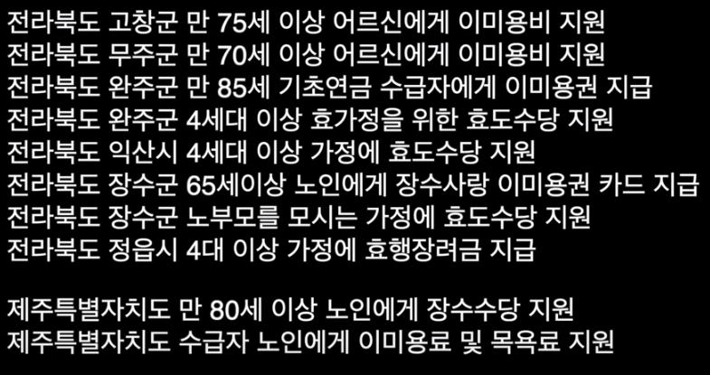 지역별 복지제도