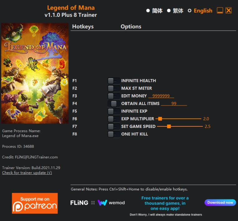  [트레이너] 한글판 성검전설 레전드 오브 마나 영문판 Legend of Mana v1.1.0 Plus 8 Trainer