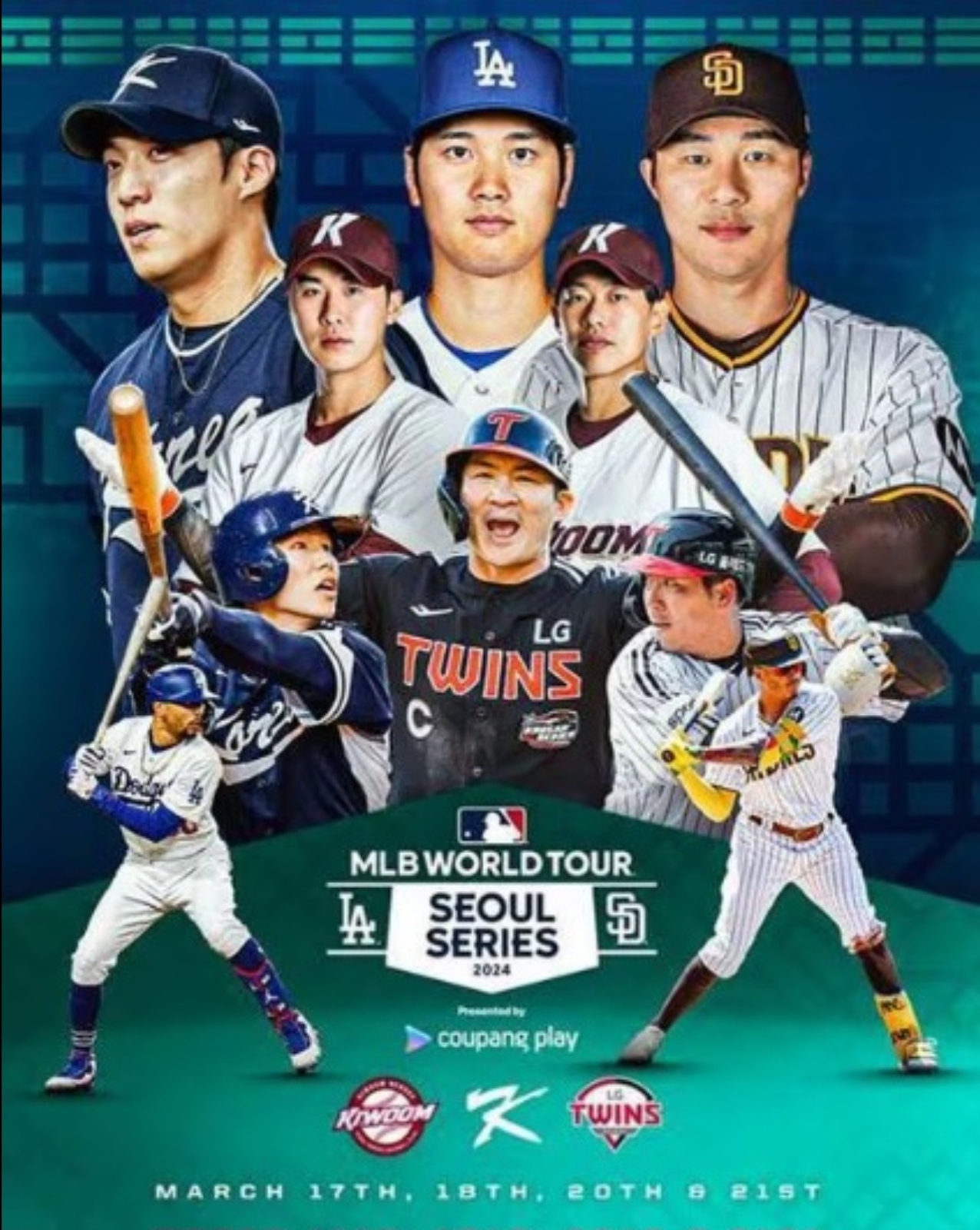 mlb 월드투어 서울 시리즈 경기 포스터. 오타니 쇼헤이 선수의 얼굴이 보인다.
