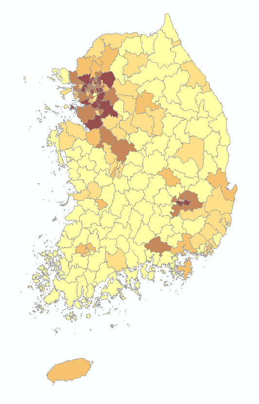  한국 코로나 지도