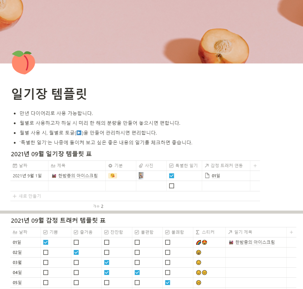 [노션] 일기 + 감정 트래커 연동 템플릿 공유