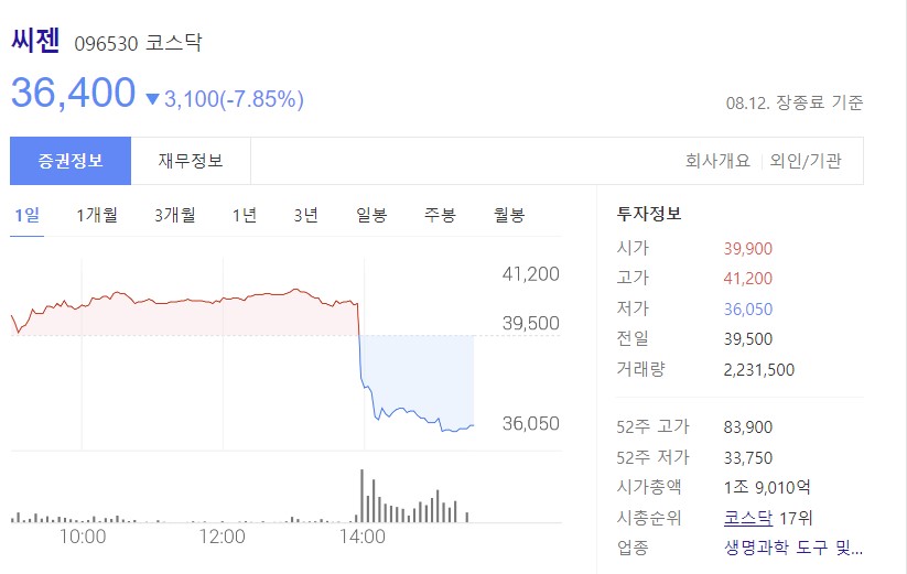  씨젠 주가 급락 앞으로 전망