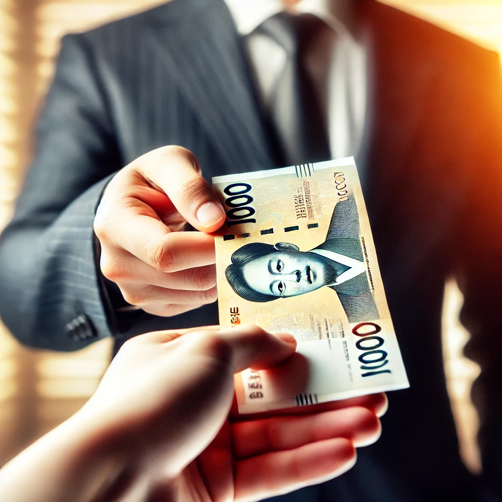근로자가 급여를 현금으로 지급받는 장면. 주휴수당 지급이 제대로 되었는지 확인하는 모습&amp;quot;