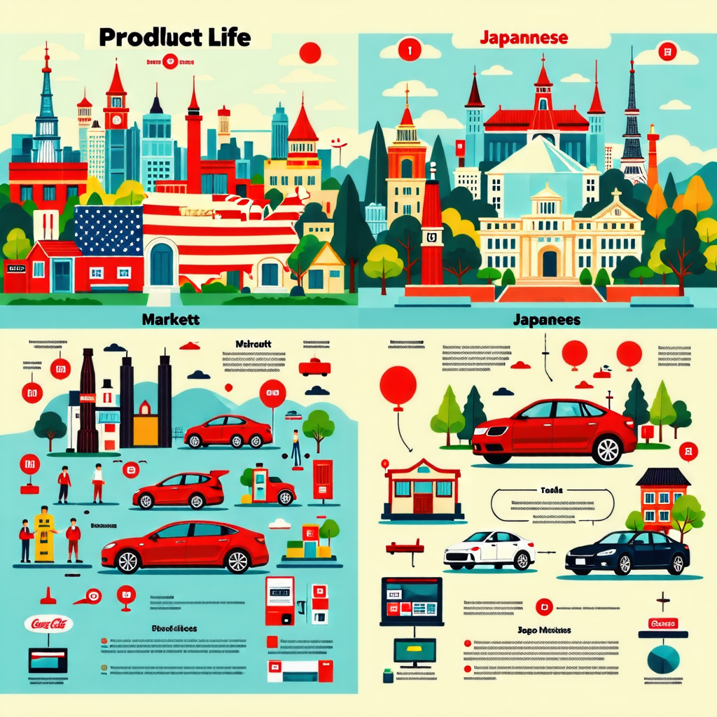 미국과 일본 제품 라이프사이클 비교 (시장크기, 성장, 특징)