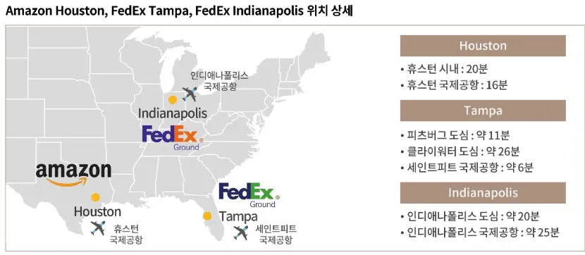 Amazon Houston&#44; Fedex Tampa&#44; FedEx Indianapolis 위치 상세