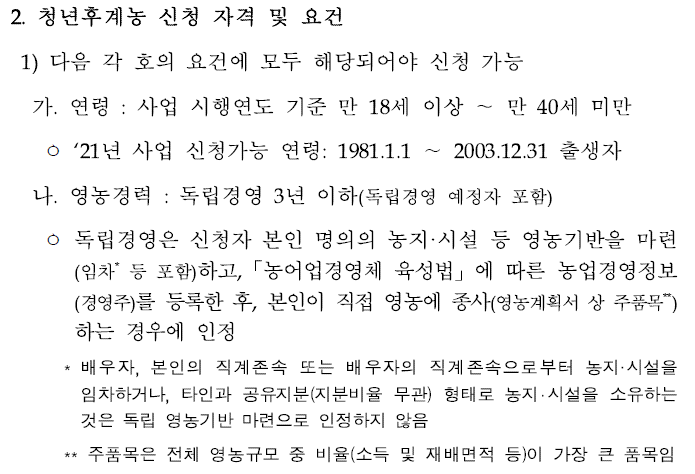 대해 알아보자! 청년 창업농가에 5