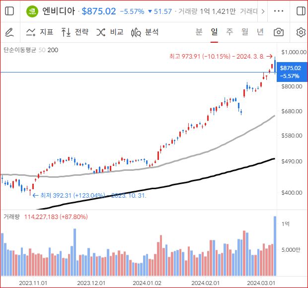 엔비디아 일봉 차트