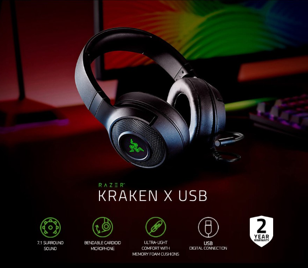  편하고 장시간 이용해도 덜 아픈 헤드셋 추천 레이저 Kraken X USB 유선 헤드셋