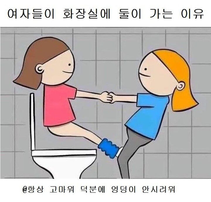 여자들이 화장실에 둘이 가는 이유
@항상 고마워 덕분에 엉덩이 안시려워