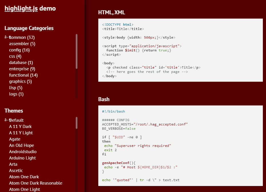 highlight.js 데모 페이지
