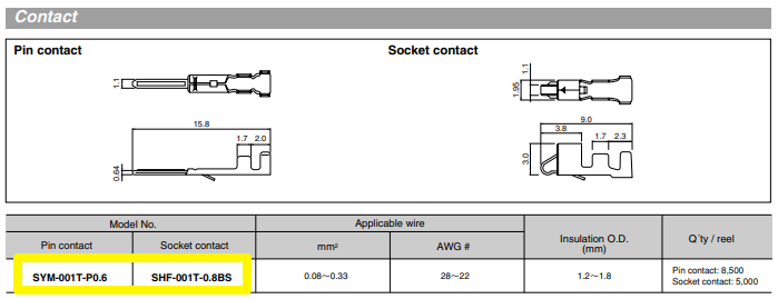 JST connector-pin &amp;amp; socket contact