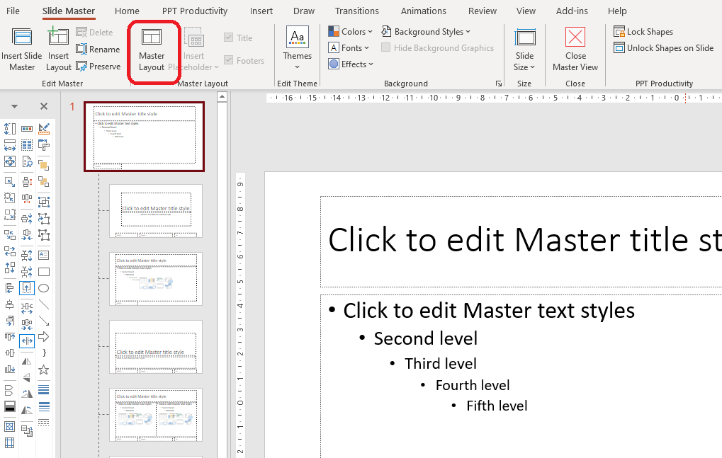 마스터 레이아웃 대화 상자