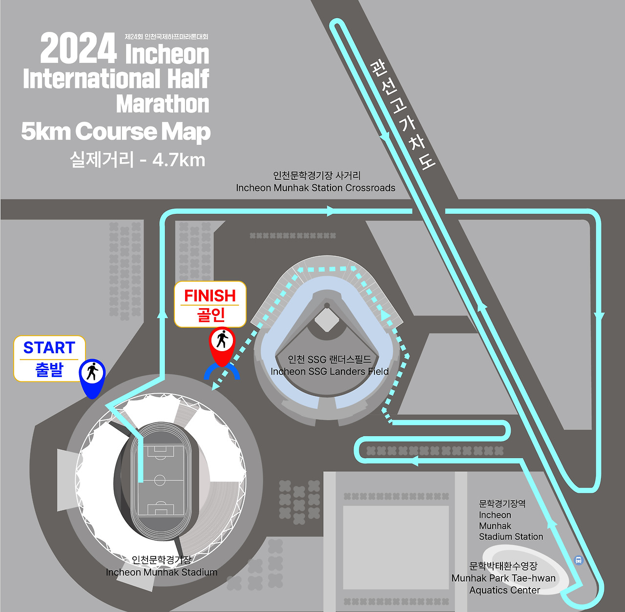 제24회 인천국제하프마라톤 대회 5km 코스 지도
