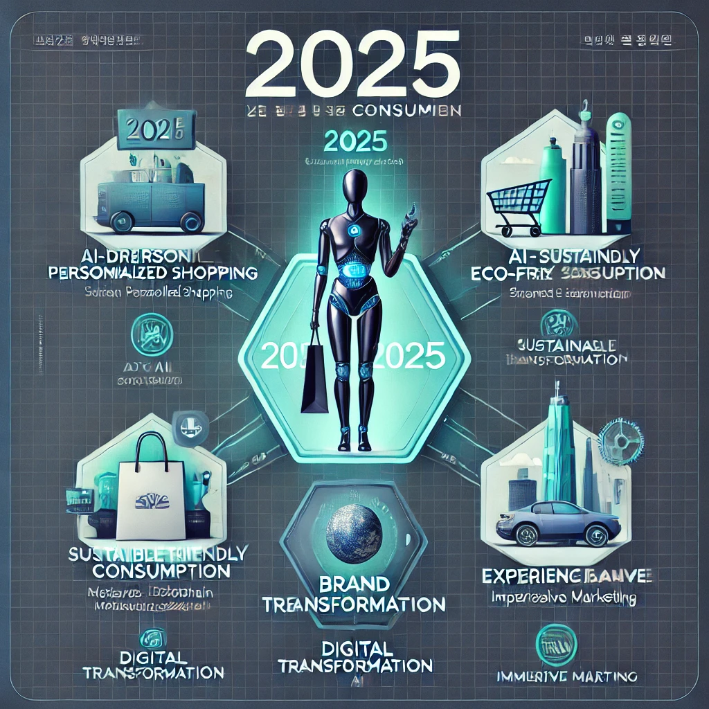2025년 소비 트렌드 - 맞춤형 소비, 지속가능한 소비, 브랜드 협업, 디지털 전환, 경험 중심 소비