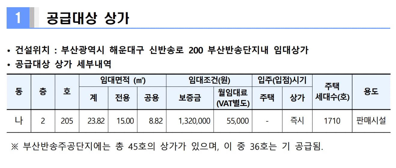  부산반송주공 영구임대상가 입점자 모집공고[2021.08.20]