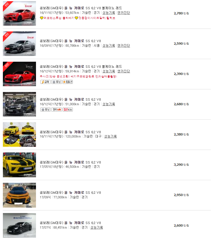 올 뉴 카마로 중고차 가격