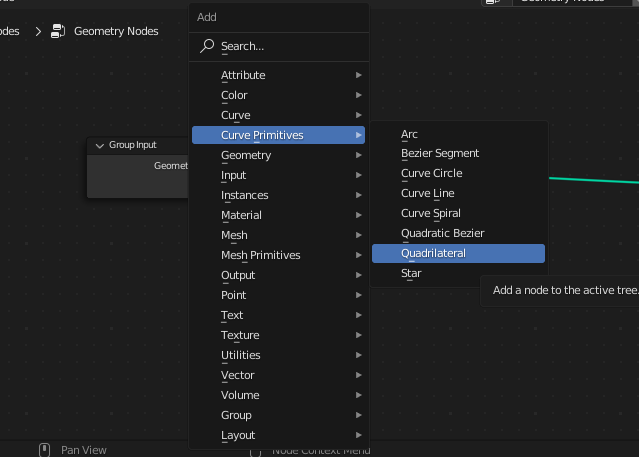 노드 생성하기
Curve Primitives에 있는 Quadrilateral을 클릭