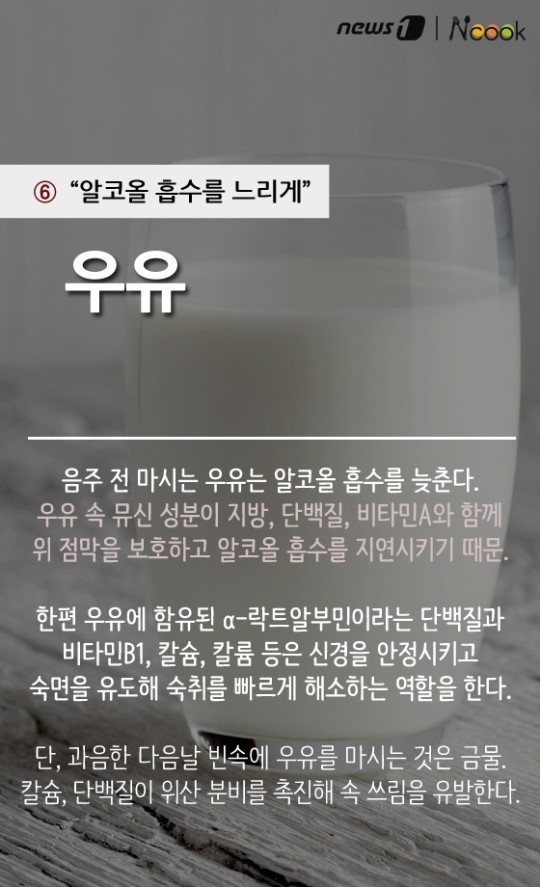 알코올 흡수를 느리게 우유