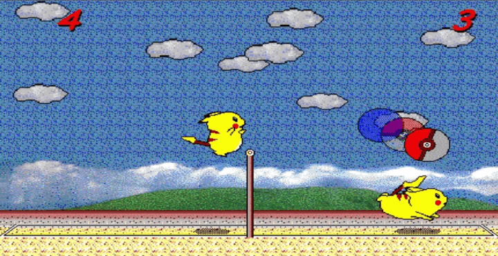 피카츄배구-플래시게임-플레이-날아오는-공을-막기-위해-슬라이딩하는-화면