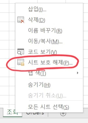 엑셀 시트 보호 해제