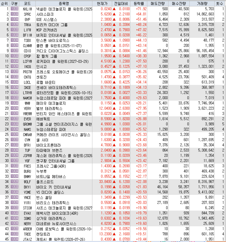  10월 31일 미국주식 상승률 상위 종목 TOP 300
