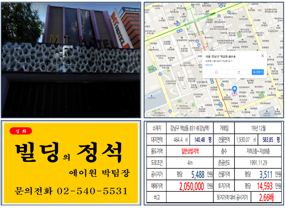  [강남구 빌딩 실거래가 조회] 역삼동 831-8(강남역) 205억, 평당 14,593만 원