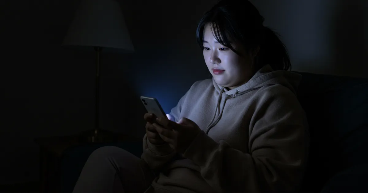 스마트폰을 보고있는 여성 이미지