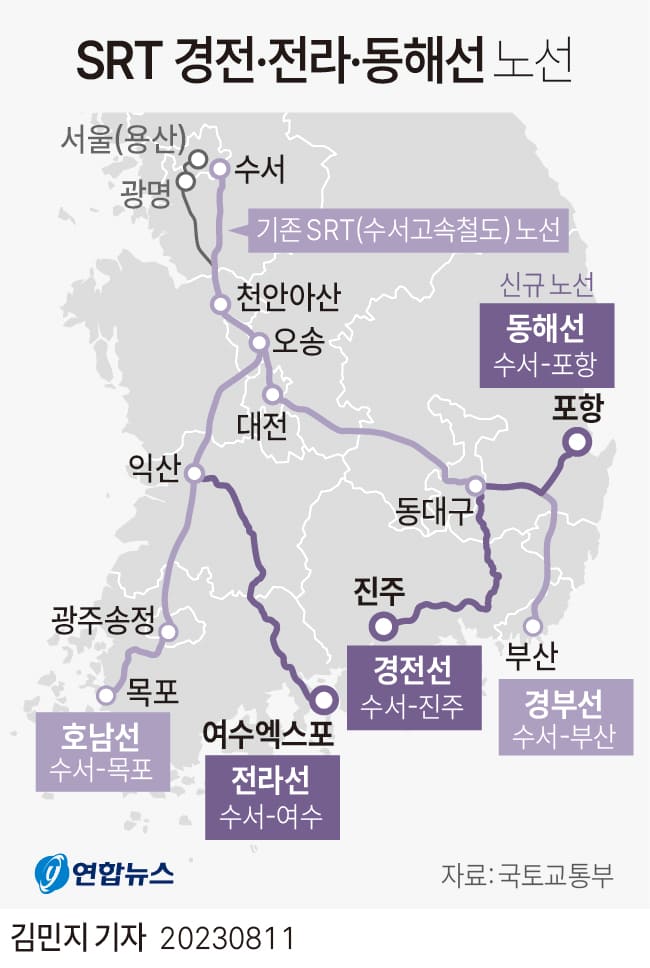 SRT&#44; 수서발 창원·진주&#44; 여수&#44; 포항 노선 운행