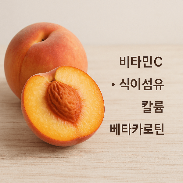 복숭아 주요 영양소가 표시된 간단한 영양 정보 이미지