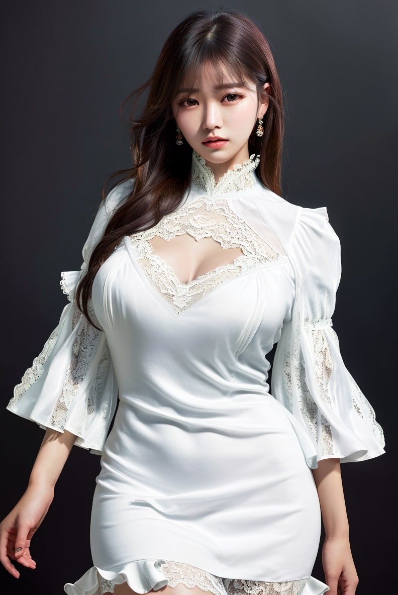  화이트 레이스 원피스 입은 AI 동양인 여자 그림