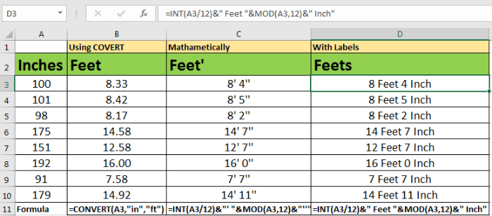Inches vs Feet vs Feets & Inch