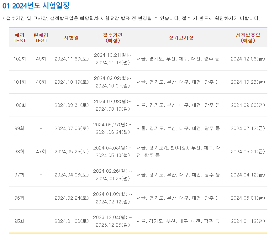 매경테스트 시험일정