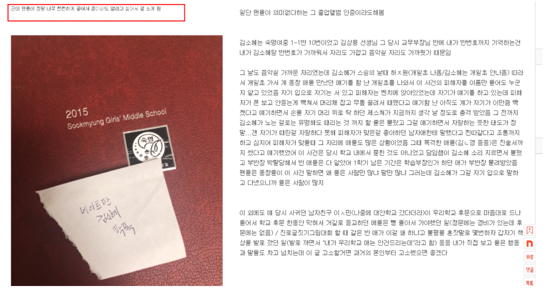 김소혜 학폭 해명하자 열받은 피해자가 추가로 올린 글(+대치동 과거 인스타)