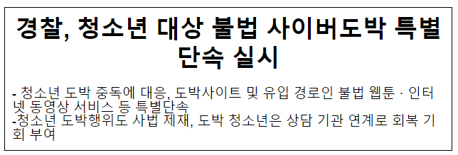  경찰, 청소년 대상 불법 사이버도박 특별단속 실시