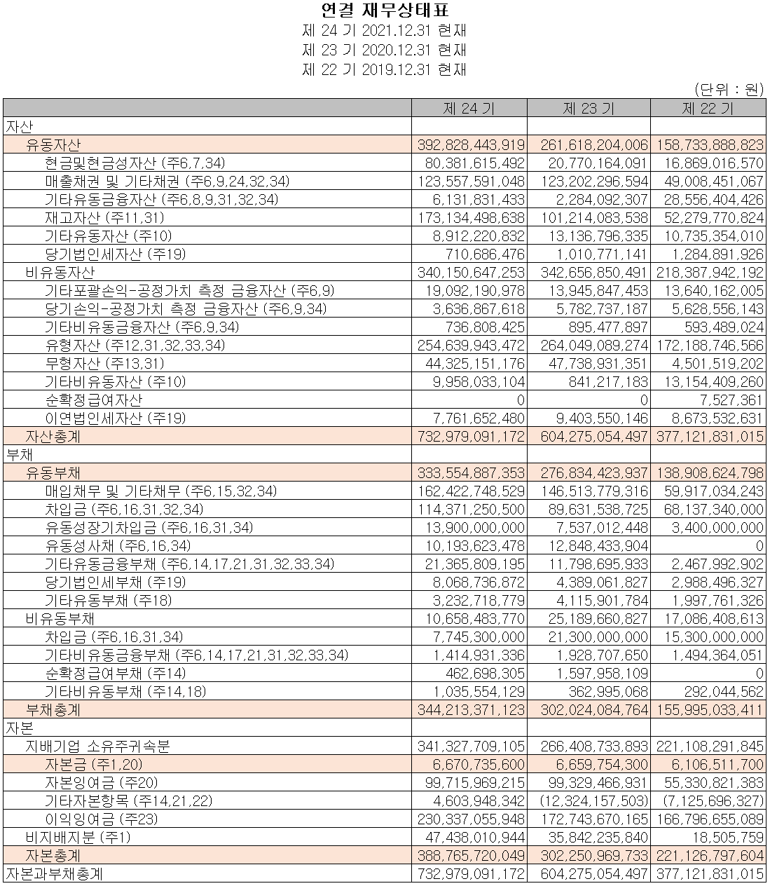 드림텍 - 재무상태표