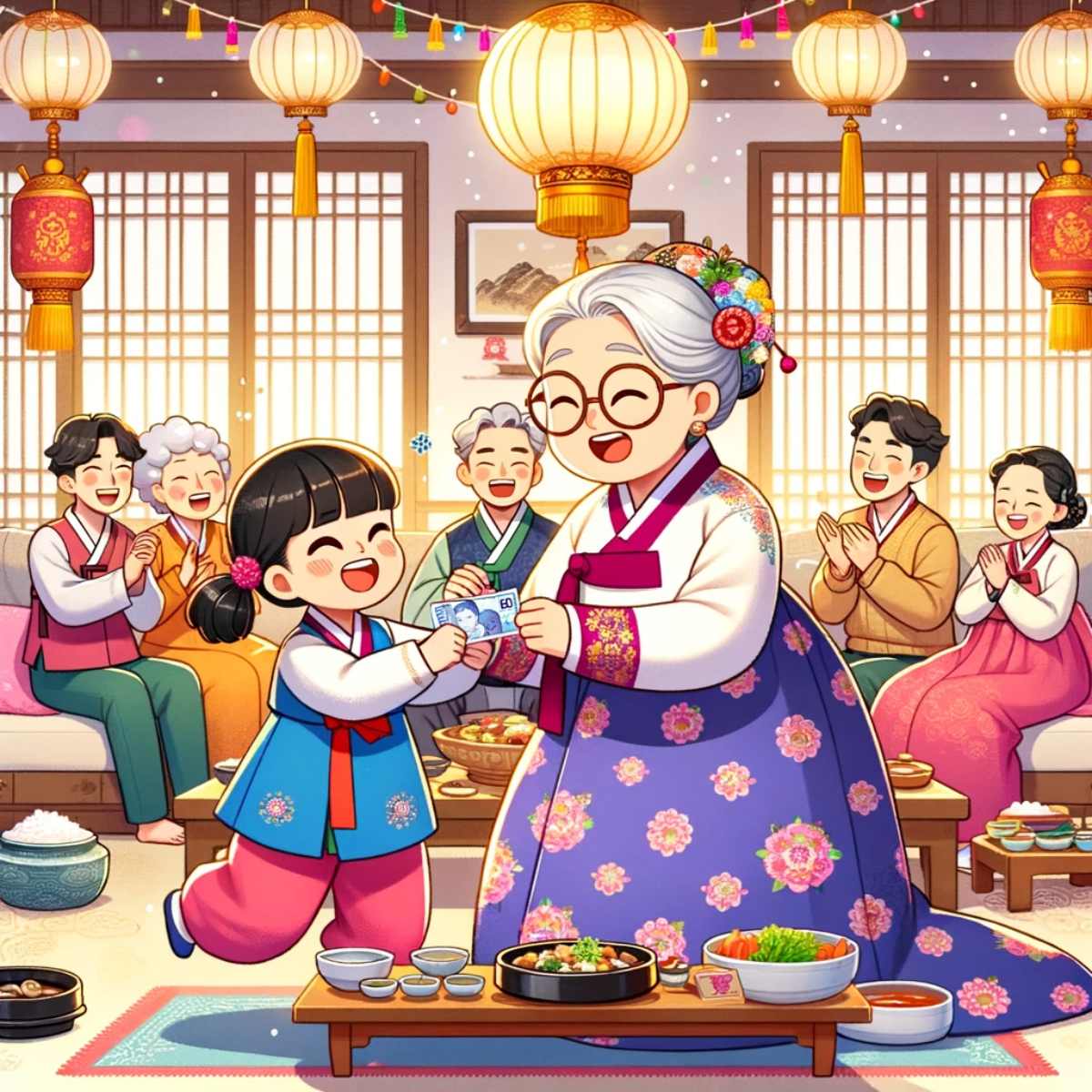 할머니에게 용돈 받는 아이 모습