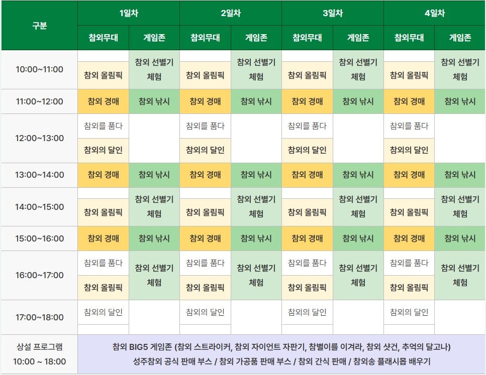 참외랜드 무대 일정표