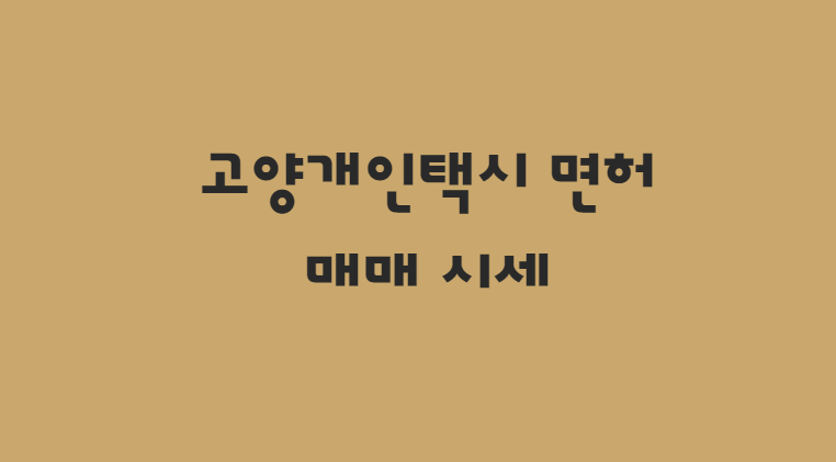  11월 고양 개인택시 면허 매매 가격 시세 및 매물 정보 확인하기