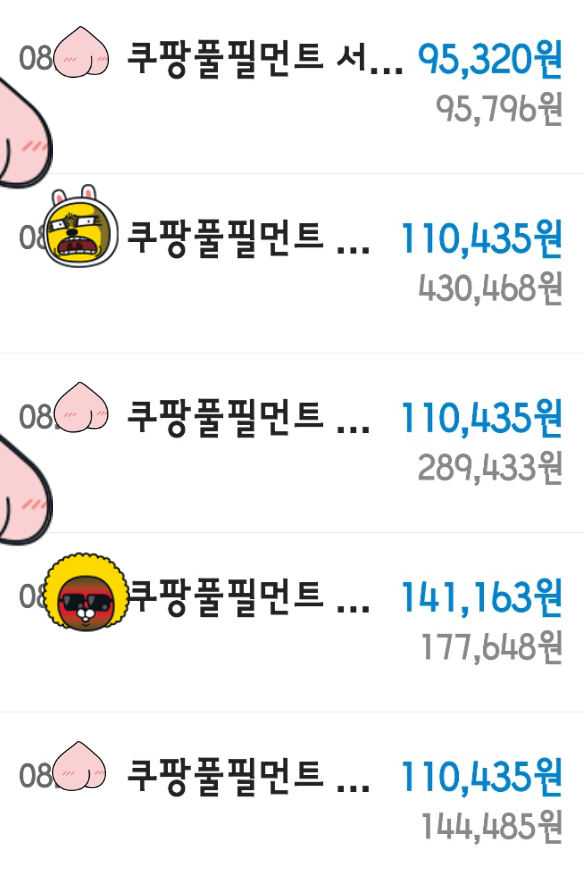쿠팡 실제 입금내역